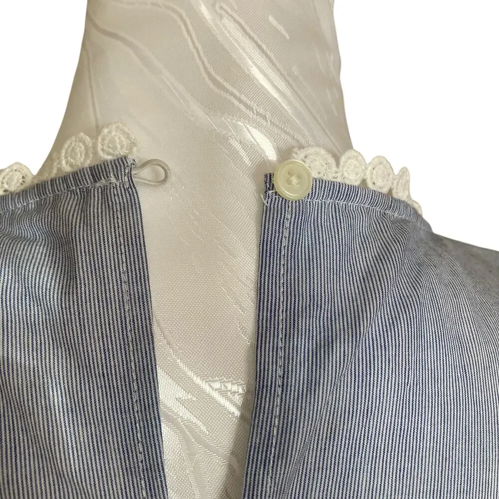 NWT Loft Blue White Stripe Crochet Lace Pinafore Old Money Dress Size Large - Picture 14 of 16